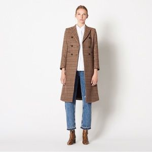sandro long checked wool coat